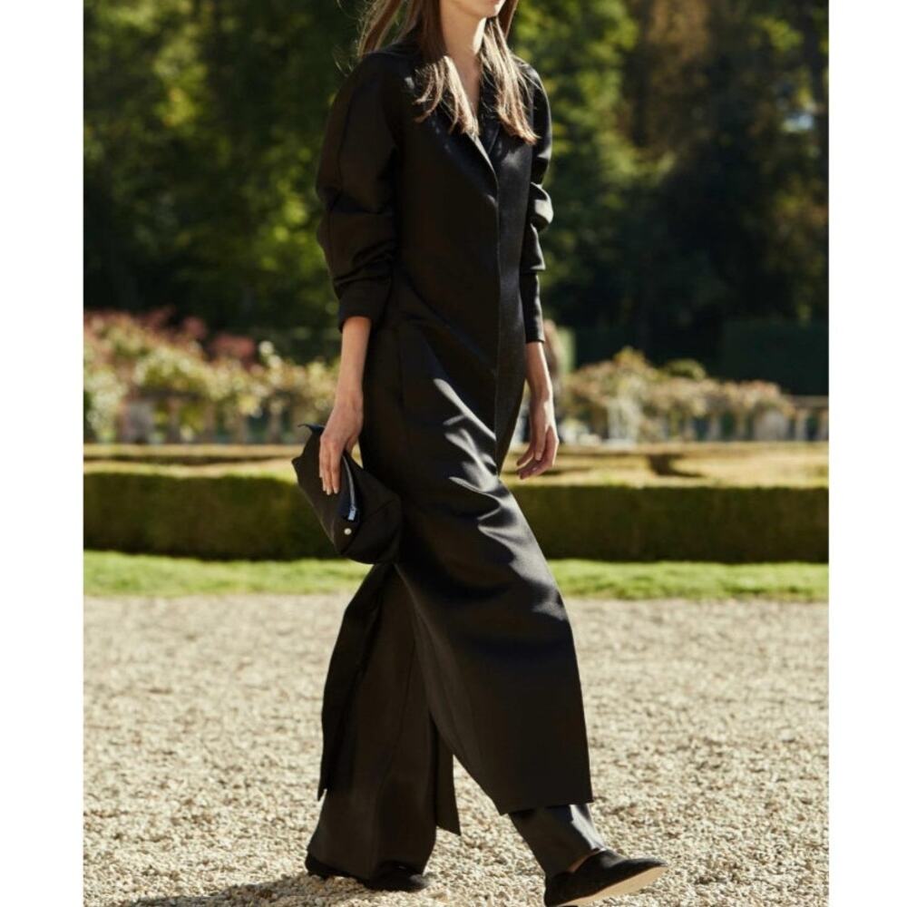 The Row SS16 Serena Black Wool & Silk Tuxedo Maxi Coat / Dress US 0 Authentic